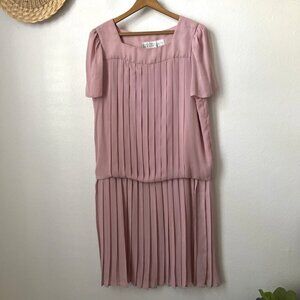 Vtg rose pink blouson drop waist pleat dress tea party wedding 14 short slv